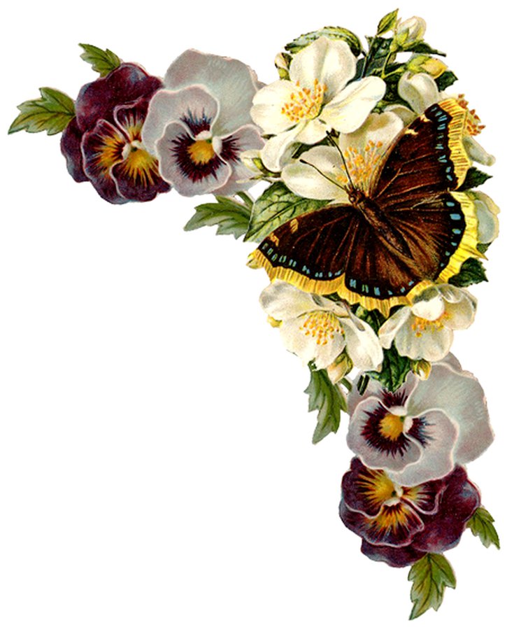 уголок - бабочка, подушка, цветы, анютины глазки - оригинал