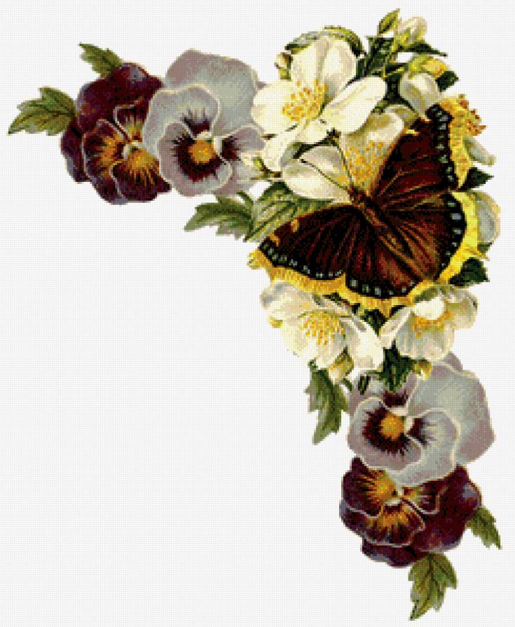 уголок - цветы, подушка, бабочка, анютины глазки - предпросмотр