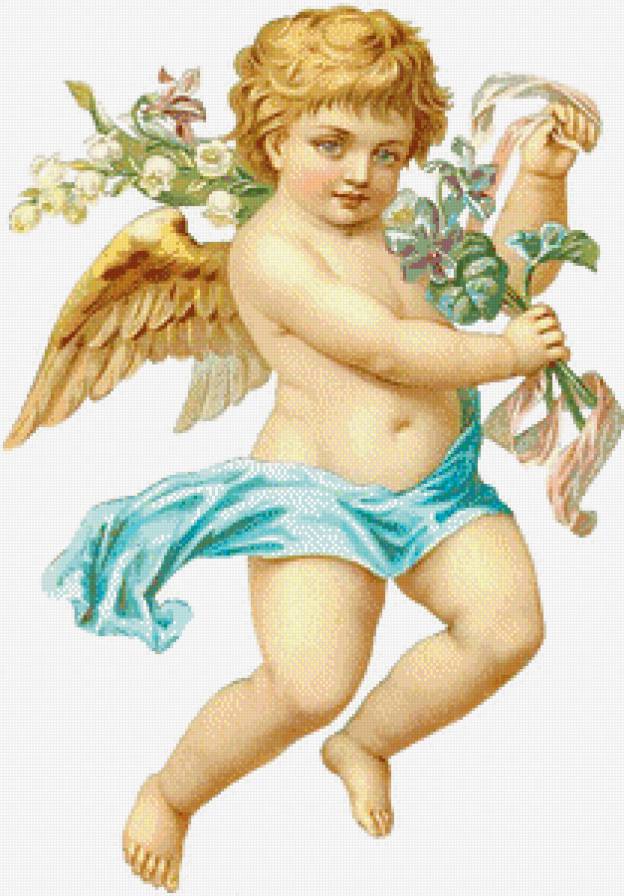 ангелок - цветы, фиалка, ангел, винтаж, крылья, рэтро, ландыш - предпросмотр