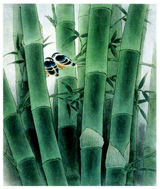триптих восток часть 3 - лотос, бамбук, живопись, китай, птицы - оригинал