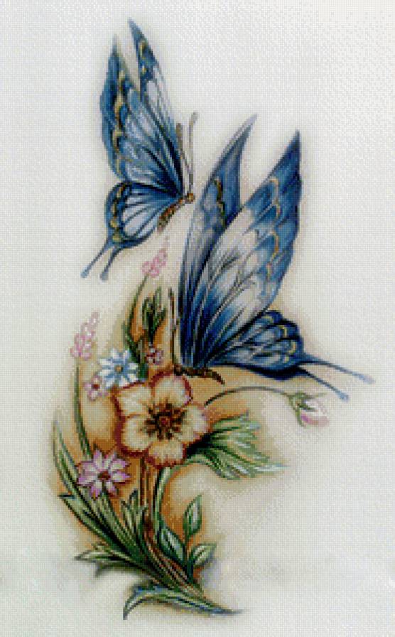 бабочки - пара, букет, цветы - предпросмотр