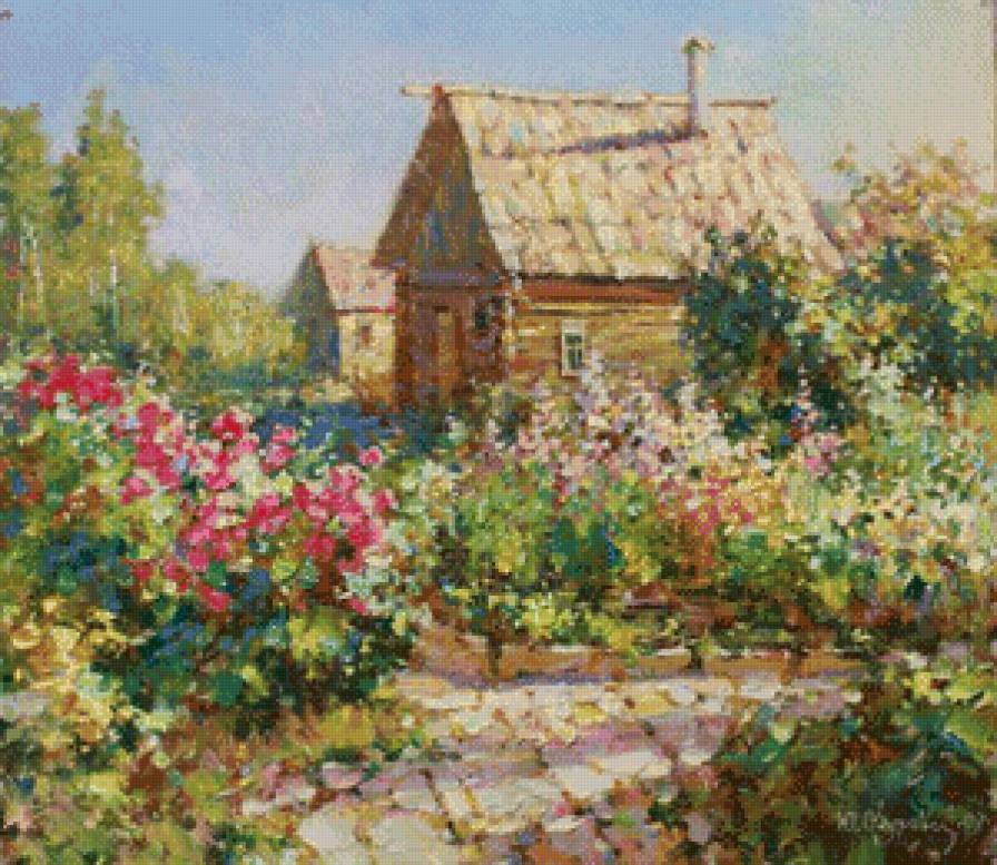 Летний домик - деревенский пейзаж, лето, село - предпросмотр