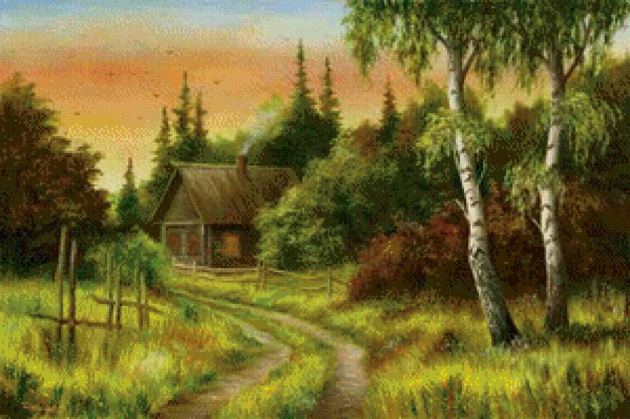 Деревня - лес, осень, закат, село - предпросмотр