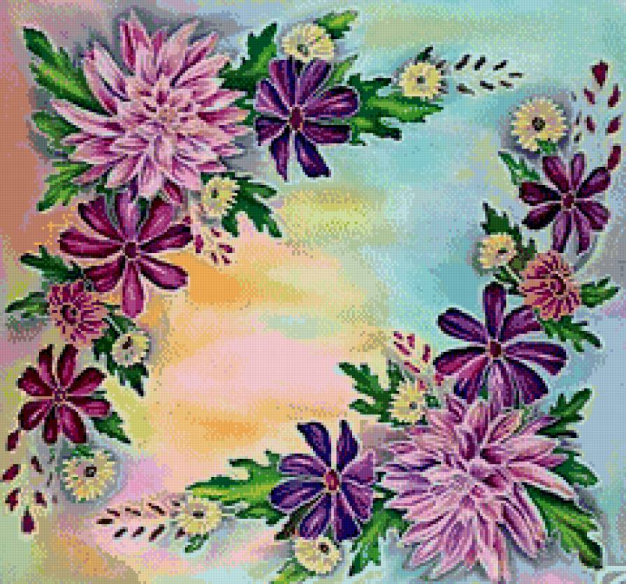 Цветочная подушка - уголки, подушка, картинка, цветы - предпросмотр