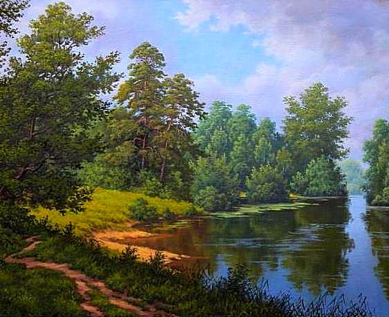 Перед дождем - заводь, облака, пейзаж, озеро - оригинал