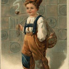 Оригинал схемы вышивки «Little Boy in Ethnic Outfit of Brown Pants, Suspenders and White» (№466324)