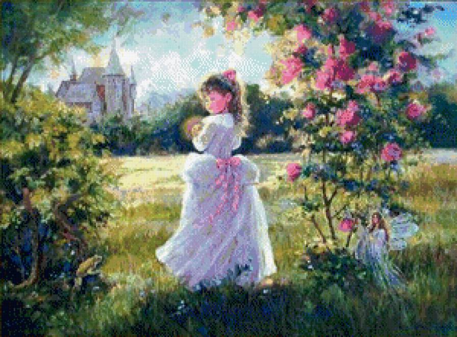 Серия "Сказка" - девочка, пейзаж, замок, лето, феи, домик, цветы, сказка, дети - предпросмотр