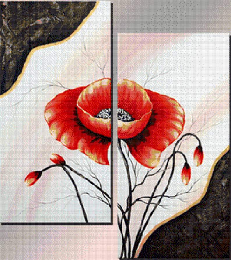 Красный мак - диптих - предпросмотр