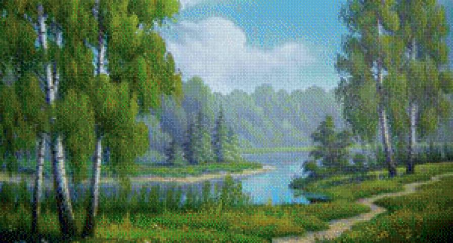 Русские просторы - река, лето, лес, березы, озеро - предпросмотр