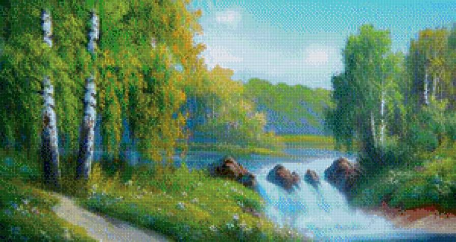 Лесной водопад - лес, лето, природа, река, пейзаж, озеро - предпросмотр