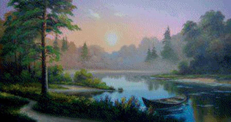 Закат в лесу - природа, река, лето, пейзаж, озеро, лес - предпросмотр