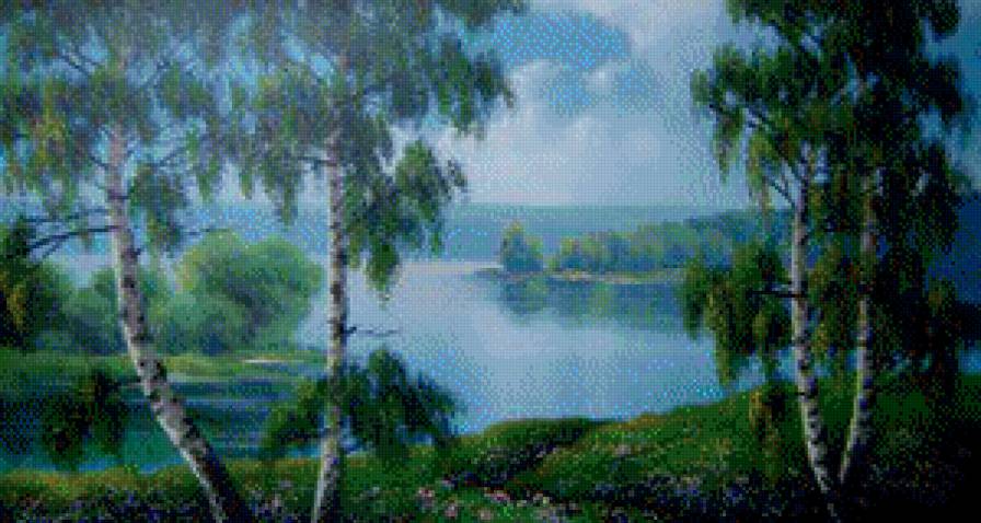 Красота русской природы - озеро, лес, пейзаж, лето - предпросмотр