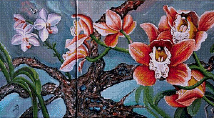 Диптих - орхидеи, диптих, цветы - предпросмотр