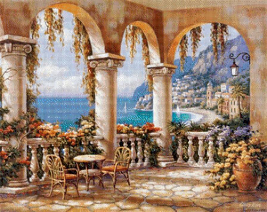 №466984 - море, живопись, лето, пляж, картина - предпросмотр