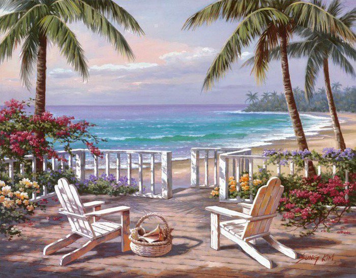 №466992 - лето, пляж, картина, живопись, море - оригинал