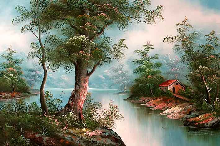 дом у реки - красота природы - оригинал