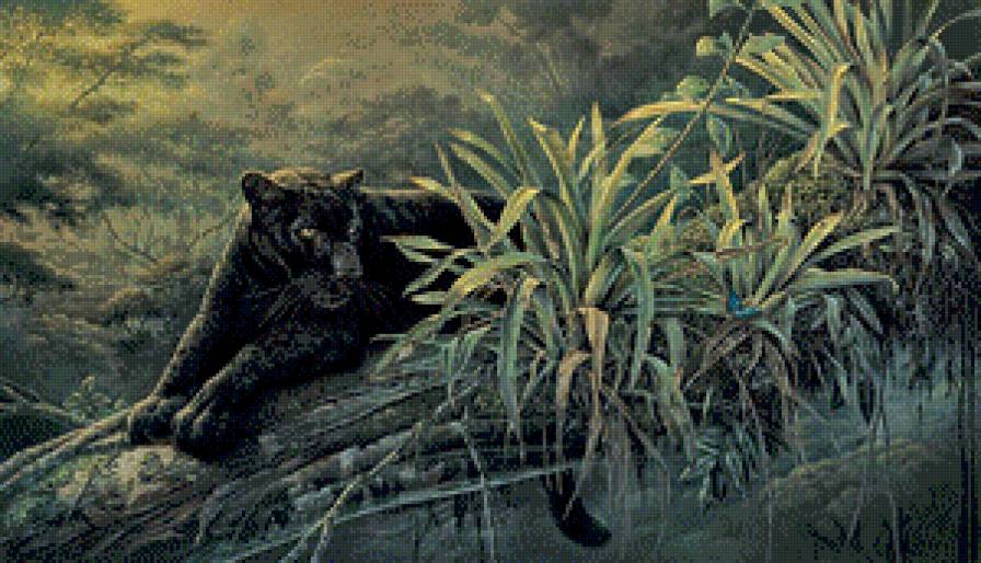 хозяйка джунглей - пантера, леопард, живопись, природа, дерево, хищник - предпросмотр