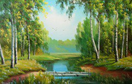 В лесу у реки - пейзаж, лето, река, лес - оригинал