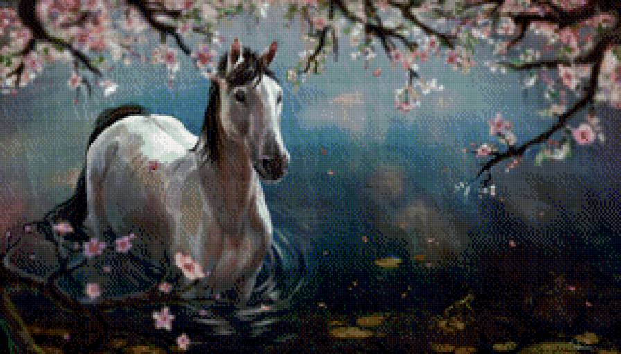 №467920 - дерево, лошадь, животные, цветы, вода, природа - предпросмотр