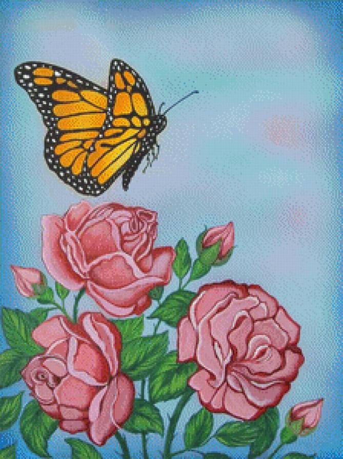 Бабочка - бабочка, розы - предпросмотр