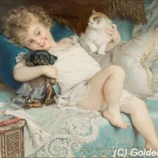 Оригинал схемы вышивки «Девочка с котятами» (№468142)