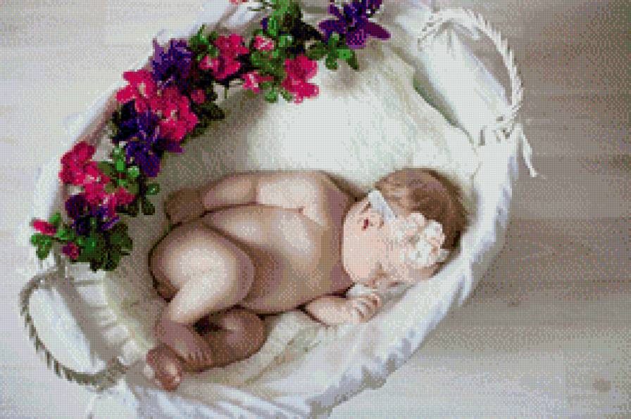 младенец - дети, девочка, цветы, калыбель, ребенок - предпросмотр