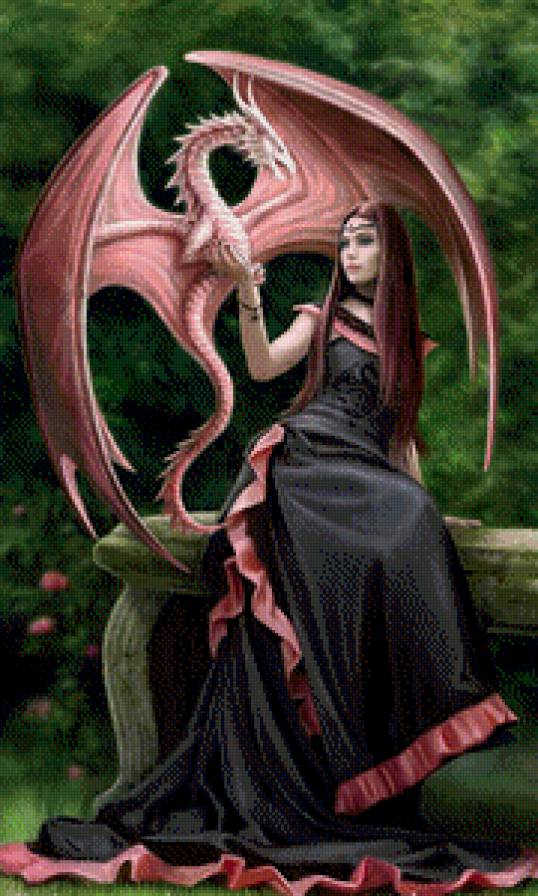 Розовый дракон - дракон, фэнтэзи, сказка, девушка - предпросмотр