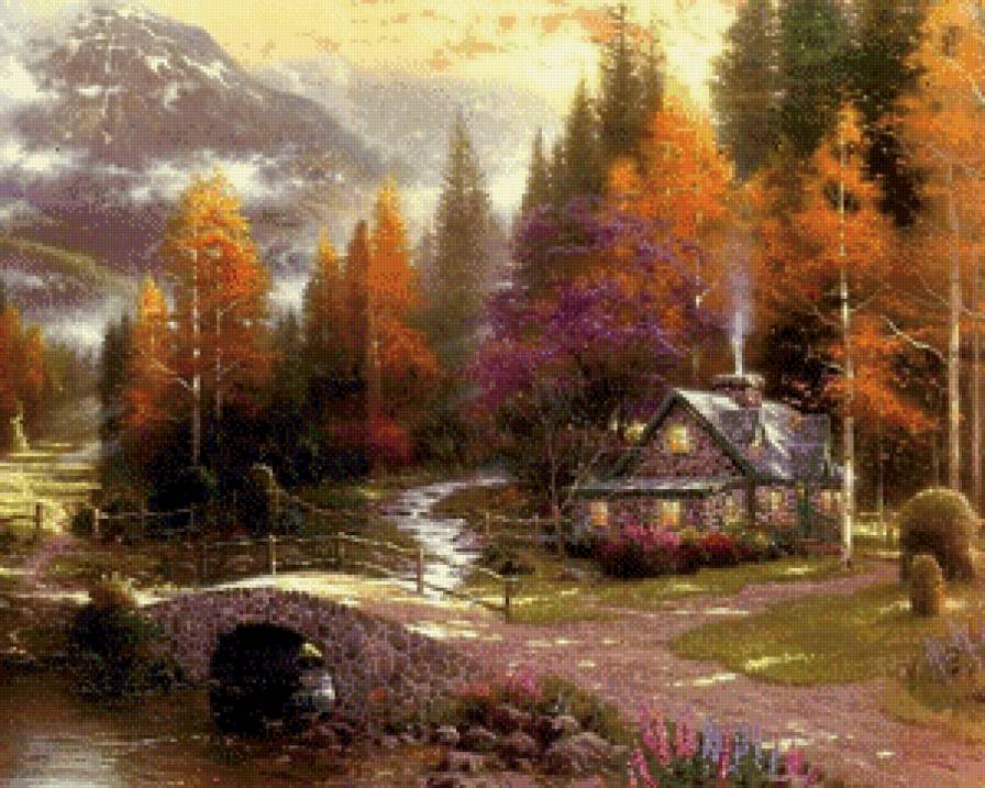 дом в лесу - дом, лес, мост, речка, природа - предпросмотр