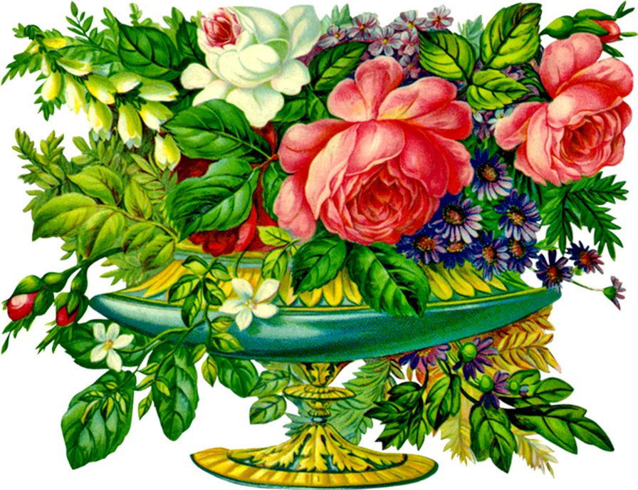 рэтро букет - ваза, подушка, цветы, роза, живопись, розы - оригинал