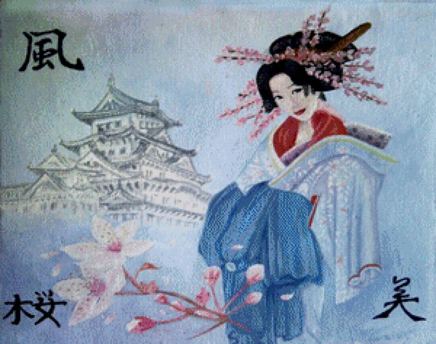 Гейша - восток, пагода, гейша, азия, девушка - предпросмотр