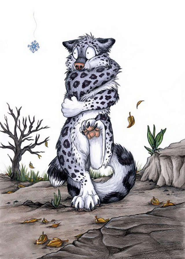 уже зима?! - детское, барс, снег, снежинка, хищник, дерево, живопись - оригинал
