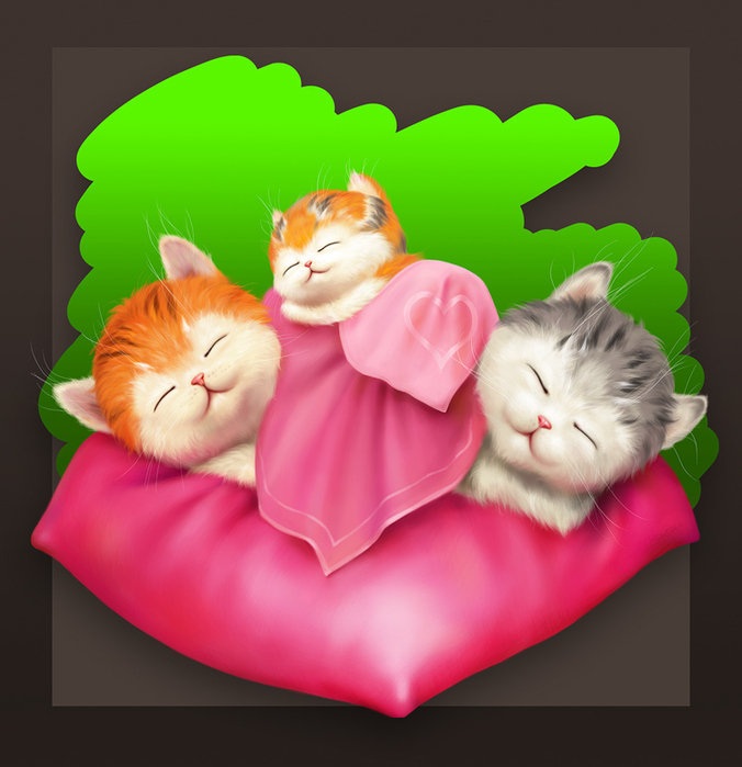 кошачья семья - сон, любовь, котенок.подушка, кот.кошка - оригинал
