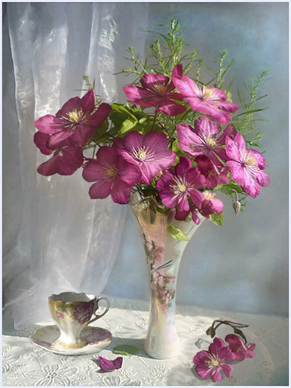 клематис - ваза, клематис, цветы, растения, букет - оригинал