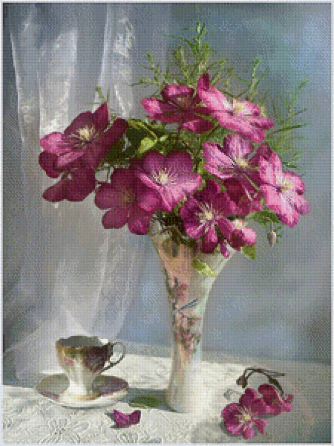 клематис - букет, ваза, клематис, растения, цветы - предпросмотр