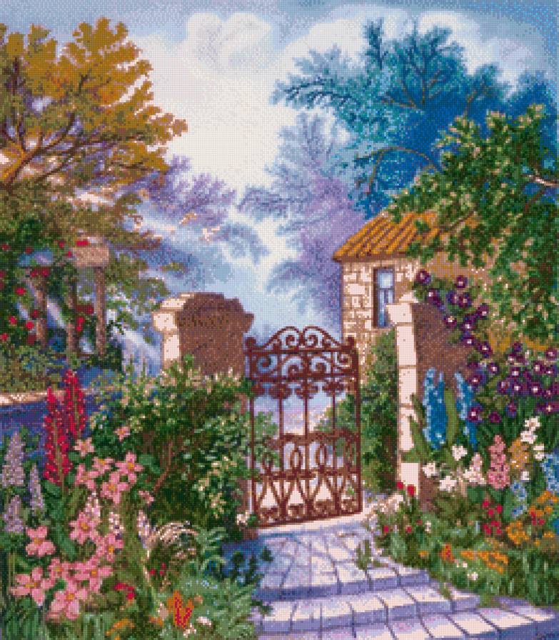 цветочная калитка - пейзаж, цветі, природа, сад - предпросмотр