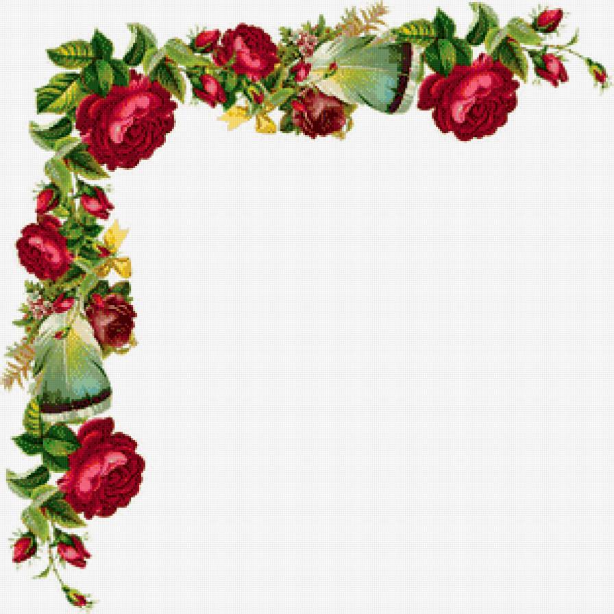 уголок - роза, перо, розы, цветы, бант, живопись - предпросмотр