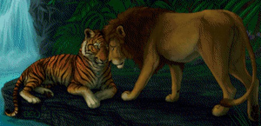 №470233 - кошки, вода, лев, животные, природа, тигр - предпросмотр