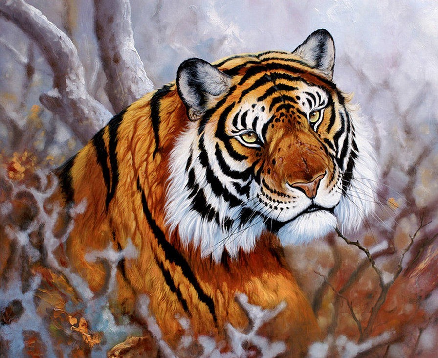 красавец - хищник, тигр, природа, живопись - оригинал
