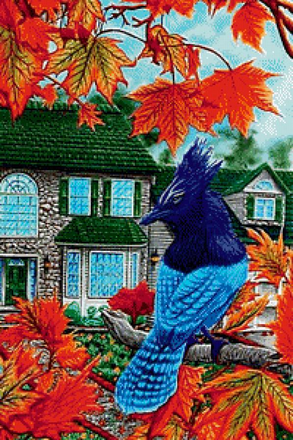 птица счастья? - клен, природа, дерево, живопись, картина, дом - предпросмотр