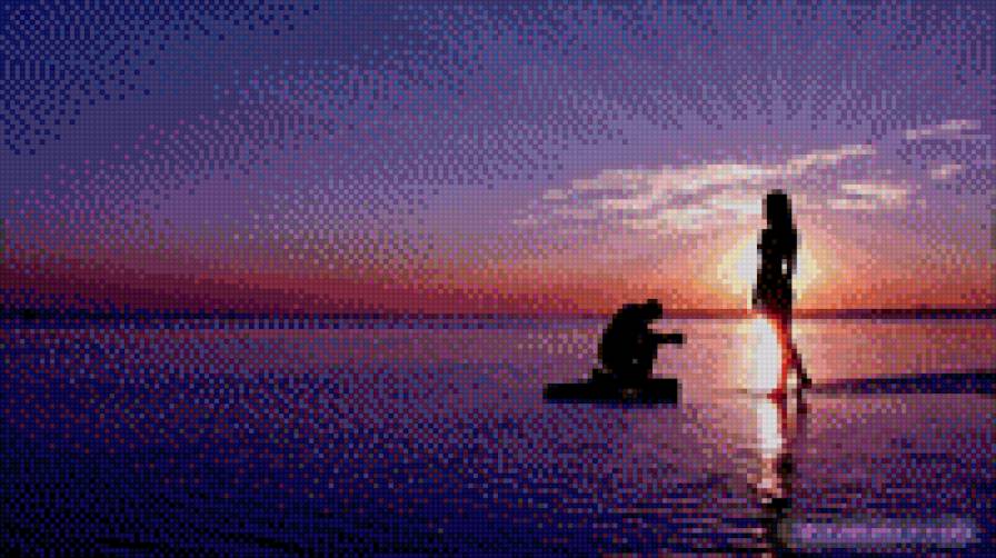 закат - море, пара, силуэты - предпросмотр