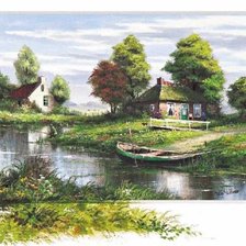 Схема вышивки «Село у реки»