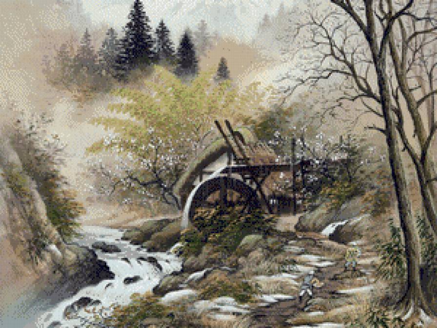 Мельница - восточная живопись - предпросмотр