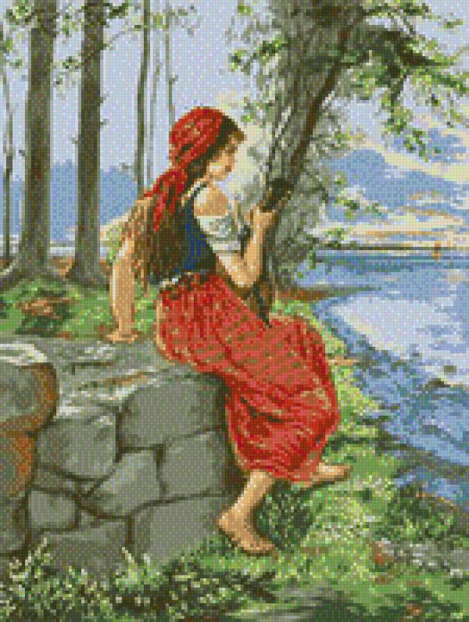 Девушка у ручья - предпросмотр