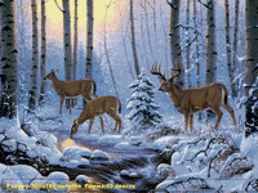 олени - лес, олени, зима - предпросмотр