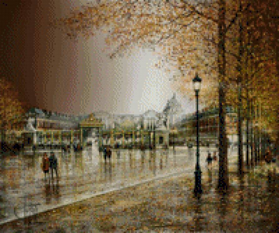 Осенний город - города, осень, фанари, дождь - предпросмотр