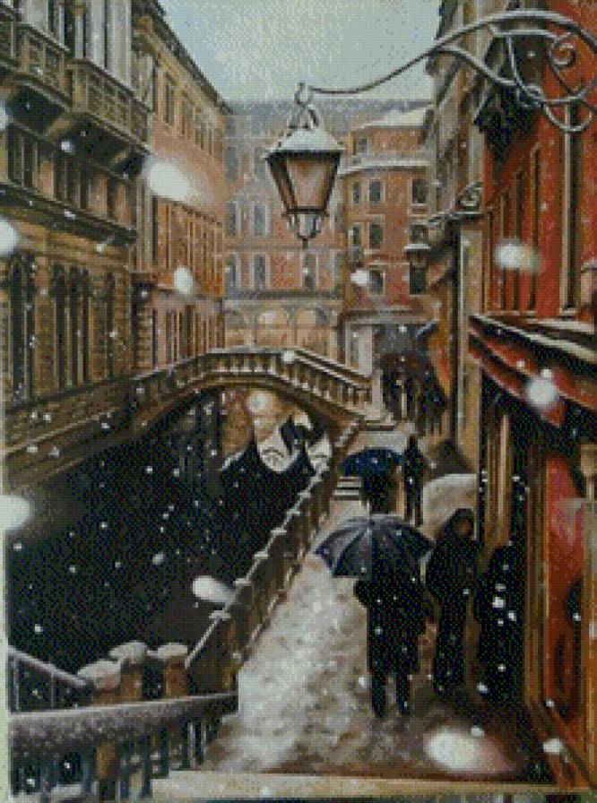 Серия "Пейзаж" - река, домик, пейзаж, город, мостик, люди - предпросмотр