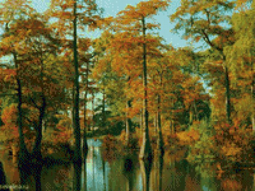 осенний лес у воды - пейзаж - предпросмотр