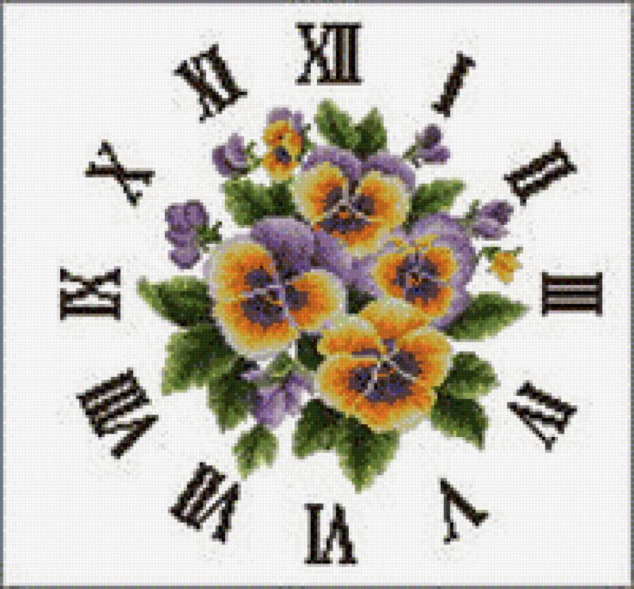Часы"Анютины глазки" - часы, цветы - предпросмотр