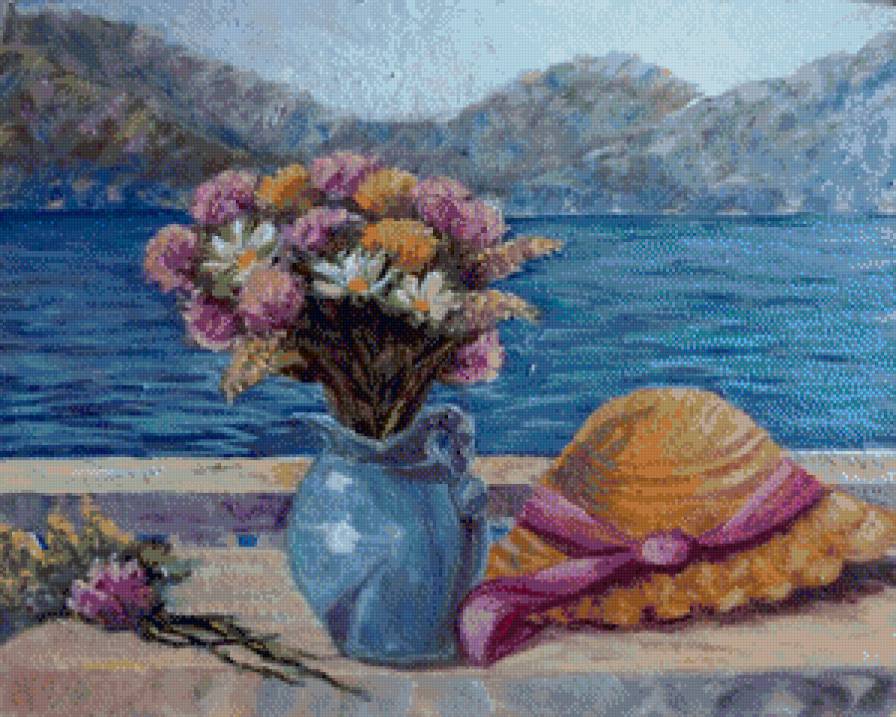 Серия "Букет" - цветы, букет, шляпка, море, горы, пейзаж - предпросмотр