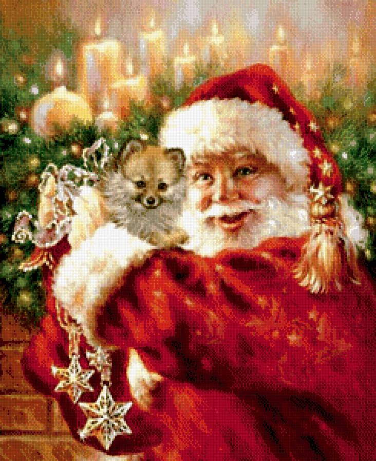 чей подарок ? - собака, игрушки, щенок, свеча, санта клаус, звезда, новый год, елка - предпросмотр